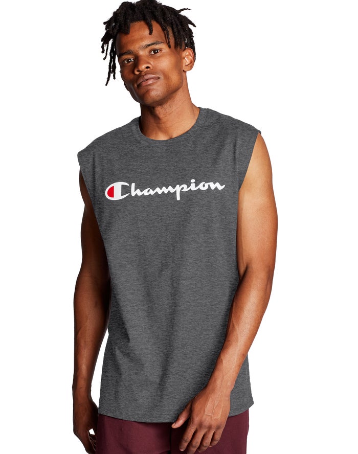 Champion Classic Jersey Script Logo Tanktop Heren - DonkerGrijs - Belgie 3128WIUHC